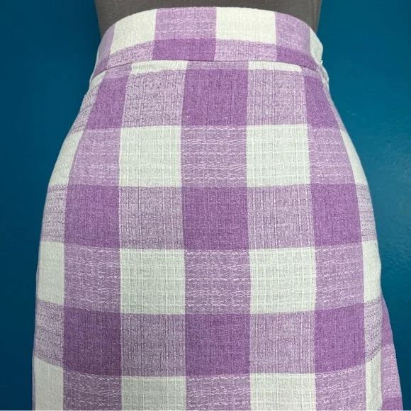 Collectif Bright & Beautiful Gingham Check Midi Pencil Skirt in Lilac US 2 - Picture 3 of 10